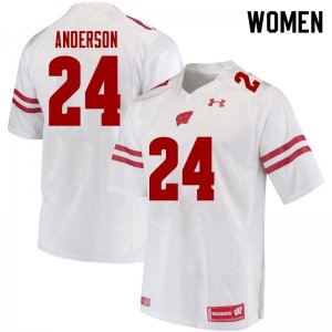 Women's Wisconsin Badgers NCAA #24 Haakon Anderson White Authentic Under Armour Stitched College Football Jersey FI31D86JR